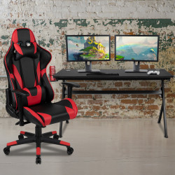 Flash Furniture Gaming Desk And Reclining Chair Set With Cup Holder, Headphone Hook & Removable Mouse Pad Top, Red