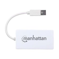 Manhattan USB-A 3-Port Hub with Gigabit Ethernet Adapter, 3x USB-A Ports, 5 Gbps (USB 3.2 Gen1 aka USB 3.0), 1x Ethernet 10/100/1000Mbps network, RJ45, SuperSpeed USB, White, Three Year Warranty, Blister - Hub