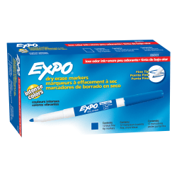 EXPO® Low-Odor Dry-Erase Markers, Fine Point, Blue, Pack Of 12