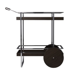 SEI Dorben Rolling Bar Cart, 35"H x 34-1/4"W x 19-1/2"D, Dark Brown/Chrome