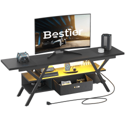 Bestier 70" Gaming TV Stand For 75" TVs, 22-1/16"H x 70-1/8"W x 15-3/4"D, Black Carbon