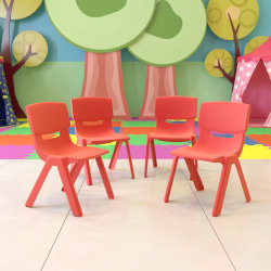 Flash Furniture Plastic Stackable School Chairs With 12'' Seat Height, Red, Set Of 4 Chairs