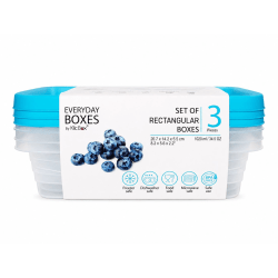 Klic Food Storage Containers, Rectangular, Clear/Blue, Total Qty 3