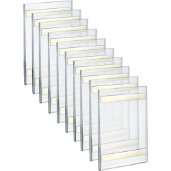 Azar Displays Adhesive Acrylic Vertical U-Frame Sign Holders, 6"H x 4"W x 1/4"D, Clear, Pack Of 10 Sign Holders