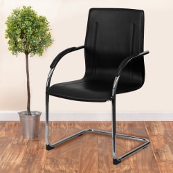 Flash Furniture Vinyl Side Reception Chair with Chrome Sled Base, Black