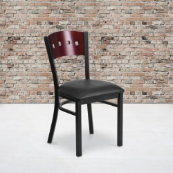Flash Furniture Decorative 4 Square-Back Metal/Vinyl Restaurant Accent Chair, Black/Mahogany/Black