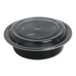 GEN Plastic Food Containers With Lids, 16 Oz, 2"H x 6-5/16"W x 6-5/16"D, Black/Clear, Pack Of 150 Containers