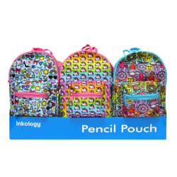 Inkology Corey Paige Mini Backpack Pencil Pouches, 7" x 10", Assorted Designs, Pack Of 12 Pouches
