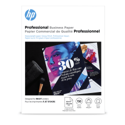 HP Professional Business Paper for Inkjet and Laser Printers, Glossy, Letter Size (8 1/2" x 11"), Pack Of 150 Sheets, 48 Lb (Q1987A)