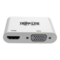 Tripp Lite USB 3.1 Gen 1 USB-C to HDMI/VGA 4K Adapter (M/2xF), Thunderbolt 3 Compatible, 4K @30Hz - Adapter - 24 pin USB-C male to 15 pin D-Sub (DB-15), HDMI female - 6 in - white - 4K support
