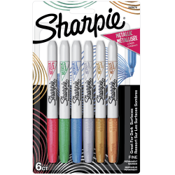 Sharpie® Metallic Permanent Markers, Fine Point, Assorted Ink Colors, Pack Of 6