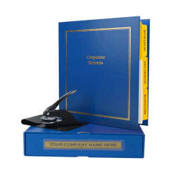 Custom Standard Corporate Kit, 1-1/2" Blue Binder, 20 Blue Stock Certificates, 1-5/8" Corporate Seal Embosser