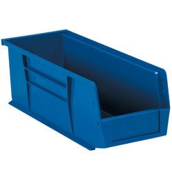 Partners Brand Plastic Stack & Hang Bin Boxes, Small Size, 14 3/4" x 5 1/2" x 5", Blue, Pack Of 12