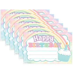 Teacher Created Resources Awards, 8-1/2" x 5-1/2", Pastel Pop Happy Birthday, 25 Per Pack, Set Of 6 Packs