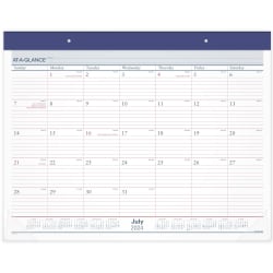 2024-2025 AT-A-GLANCE® Academic Standard Monthly Desk Pad Calendar, 21-3/4" x 17", Blue/Red, July to June
