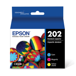 Epson® 202 Claria® Cyan, Magenta, Yellow Ink Cartridges, Pack Of 3, T202520-S
