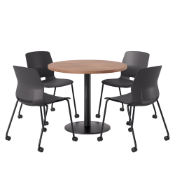 KFI Studios Proof Cafe Round Pedestal Table With Imme Caster Chairs, Includes 4 Chairs, 29"H x 36"W x 36"D, River Cherry Top/Black Base/Black Chairs