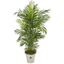 Nearly Natural Areca Palm 72"H Artificial Plant With Planter, 72"H x 37"W x 25"D, Green/Off-White