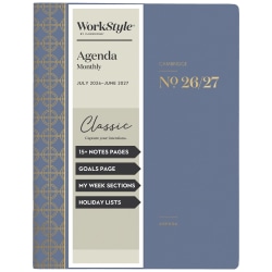 Mead Cambridge® WorkStyle® Classic Academic 2026-2027 Monthly Planner, Steel Blue, Large, 8 1/2" x 11"
