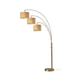 Adesso® Bowery 3-Arm Arc Lamp, 82"H, Natural/Beige Shade/Antique Brass Base