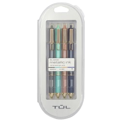 TUL GL Series Retractable Gel Pens, Medium Point, 0.8 mm, Assorted Barrel Colors, Assorted Metallic Inks, Pack Of 4 Pens
