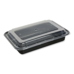 GEN Plastic Food Containers With Lids, 32 Oz, 2-1/4"H x 8-13/16"W x 6-1/16"D, Black/Clear, Pack Of 150 Containers
