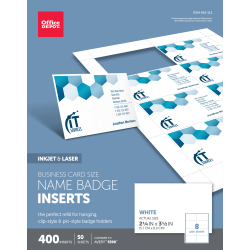 Office Depot® Brand Badge Inserts, Business Card Size, 2 1/4" x 3 1/2", White, Pack Of 400
