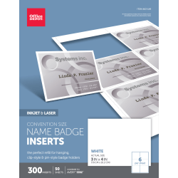 Office Depot® Brand Badge Inserts, Convention Size, 3" x 4", White, Pack Of 300