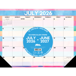 2026-2027 Willow Creek Press Academic Monthly Desk Pad Calendar, 17" x 22", Watercolor Stripe, July To June, Total Qty 1
