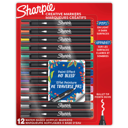 Sharpie Creative Water-Based Acrylic Markers, Bullet Tip, Assorted Colors, Pack Of 12 Markers