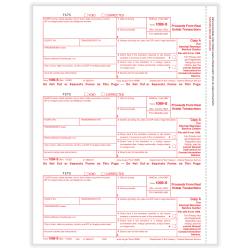 ComplyRight® 1099-S Tax Forms, 3-Up, Federal Copy A, Laser, 8-1/2" x 11", White, Pack Of 150 Forms