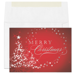 Custom Embellished Holiday Cards And Foil Envelopes, 7-7/8" x 5-5/8", Starry Tree Merry Xmas, Box Of 25 Cards