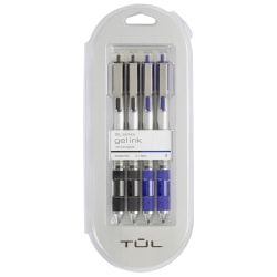 TUL® Retractable Gel Pens, Medium Point, 0.7 mm, Silver Barrel, Black And Blue Inks, Pack Of 4 Pens