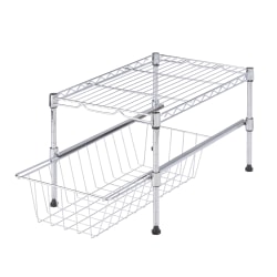 Honey-Can-Do Adjustable Cabinet Organizer With Shelf And Basket, 10 1/2"H x 11 3/4"W x 17 1/2"D, Chrome