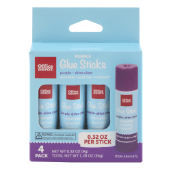 Office Depot® Brand Glue Sticks, 0.32 Oz, Purple, Pack Of 4 Glue Sticks