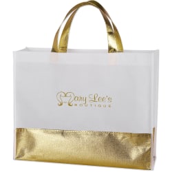 Custom Flair Metallic-Accent Non-Woven Tote Bag, 15" x 12", Frost
