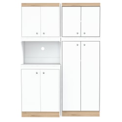 Inval Galley 2-Piece Kitchen Microwave Storage Cabinet System, 66-15/16"H x 23-5/8"W x 14-1/2"D, White/Vienes Oak