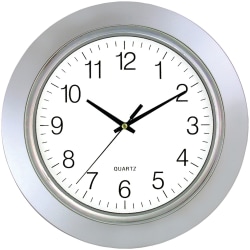 Timekeeper 13" Round Clock Silver Frame Chrome Bezel w/ Flat Glass Lens, Silver/White - Analog - Quartz - Silver, White, Chrome Case