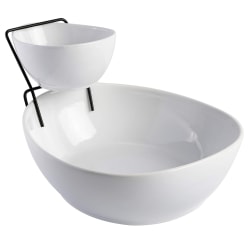 Gibson Gracious Dining 3-Piece 2-Tier Fine Ceramic Chip And Dip Serving Set, White