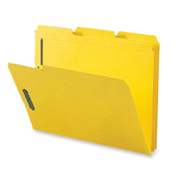 Sparco Color Fastener Folders With 2-Ply Tabs, Letter Size, Yellow, Box Of 50