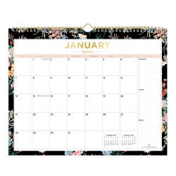 2024 Day Designer Monthly Wall Calendar, 15" x 12", Wild Flora Black, January To December