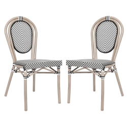 Flash Furniture 2 Pack Marseille Indoor/Outdoor Commercial Thonet Bistro Stacking Chair, Black & White/Light Natural Frame -2SDA6422STXTBWL