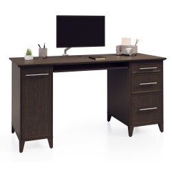 Realspace® Koru 60"W Straight Computer Desk With Integrated Power & Charging, Espresso Oak