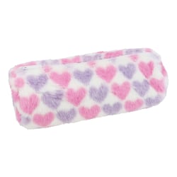 Office Depot® Brand Furry Pencil Pouch, 3-1/2" x 9", Pink/Purple Hearts, Total Quantity 1