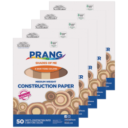 Prang Construction Paper, Medium Weight, 9" x 12", 5 Assorted Skin Tone Colors, 50 Sheets Per Pack, Set Of 5 Packs