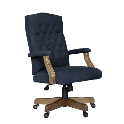 Boss Office Products Button-Tufted Ergonomic High-Back Chair, Navy Denim/Blue Linen