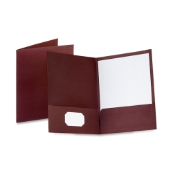 Oxford® Linen Twin-Pocket Folders, 8 1/2" x 11", Burgundy, Pack Of 25