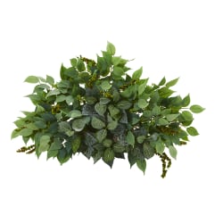 Nearly Natural Mixed Ficus and Fittonia Ledge 13"H Artificial Plant, 13"H x 20"W x 8"D, Green/Green