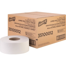 Genuine Joe Jumbo Jr Dispenser Bath Tissue Roll - 2 Ply - 3.50" Width x 1000 ft Length - 8.88" Roll Diameter - White - Fiber - 12 / Carton
