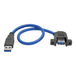 Tripp Lite 1ft USB 3.0 Superspeed Panel Mount Type-A Extension Cable M/F -640 MB/s - Extension Cable - 1ft - 1 x Type A Male USB - 1 x Type A Female USB - Nickel Plated, Gold-plated Contacts - Shielding - Blue